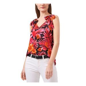 RILEY&RAE Womens Black Printed V Neck Top XS